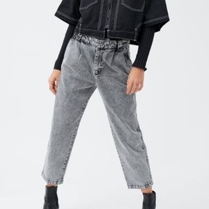 BDG Sofie Slouchy Pleated Denim Straight Leg Jean Acid Wash Gray Black  Sz 29